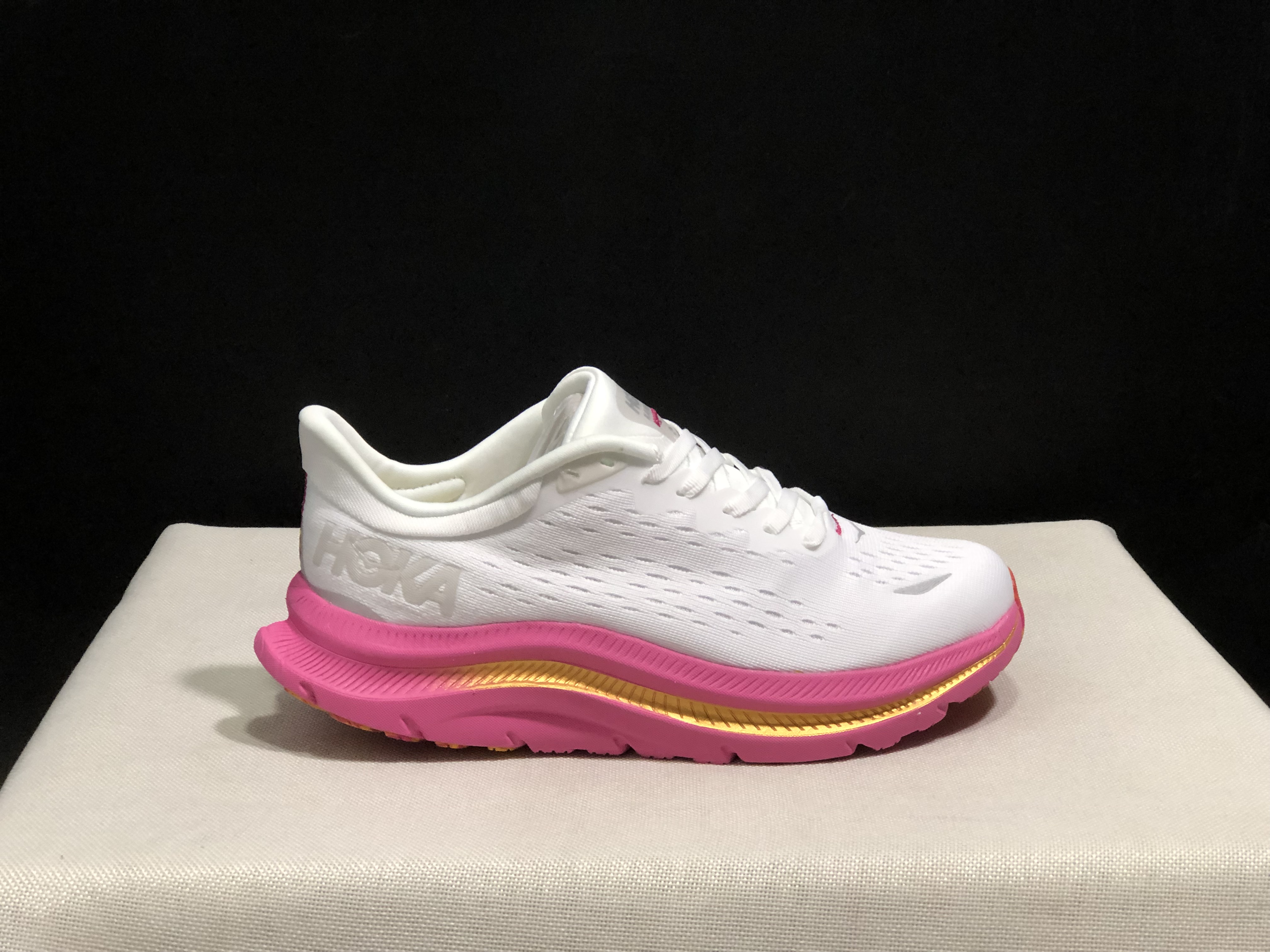 Hoka One One Kawana Cushioning Comfortable Gym Running Shoes Sneakers White/Pink