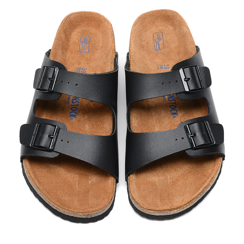 Birkenstock Two-Button Black Casual Leather Slippers