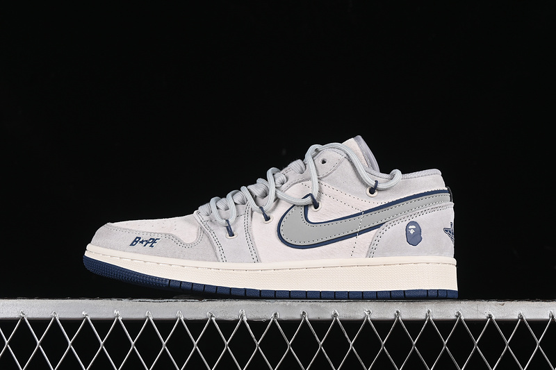 Nike Air Jordan 1 Low BAPE Blue Sole Grey White Sneakers