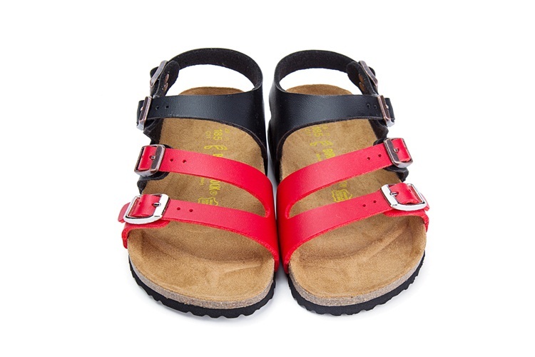 Birkenstock Ellice Three-Button Black/Red Color match Matte Leather Strappy Sandals