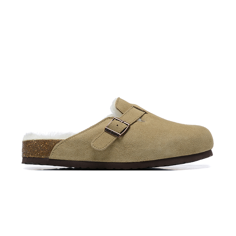 Birkenstock Khaki Suede White Shearling Lining Clog Shoes
