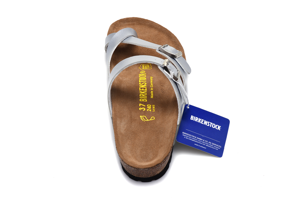 Birkenstock Two-Button Silver Ringfinger Matte Leather Slippers
