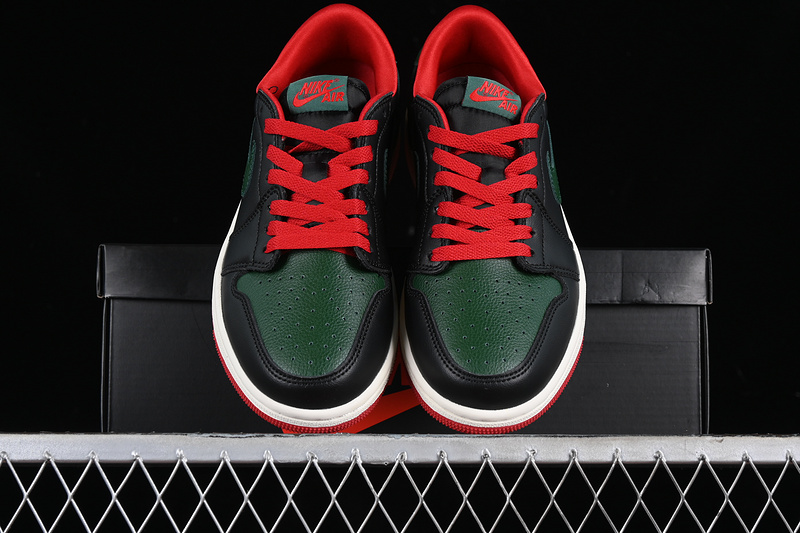 Nike Air Jordan 1 Low Black Gorge Green Varsity Red Sail Sneakers