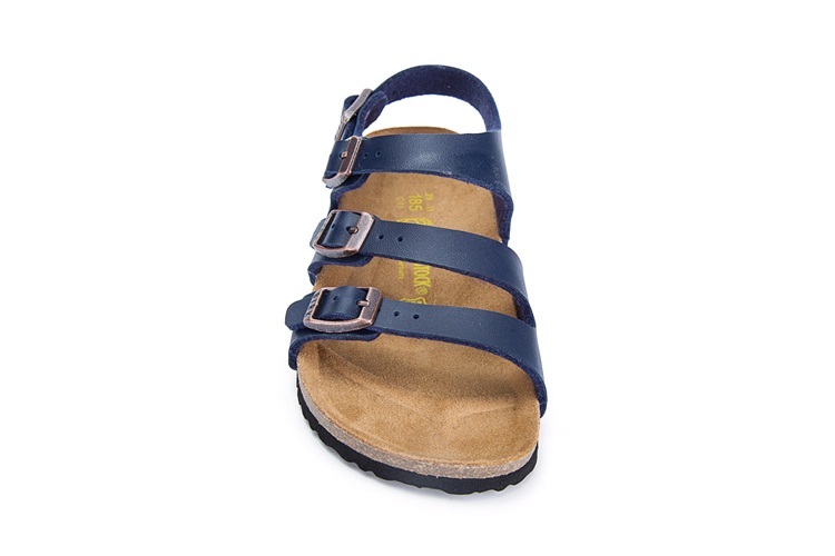 Birkenstock Ellice Three-Button Blue Matte Leather Strappy Sandals