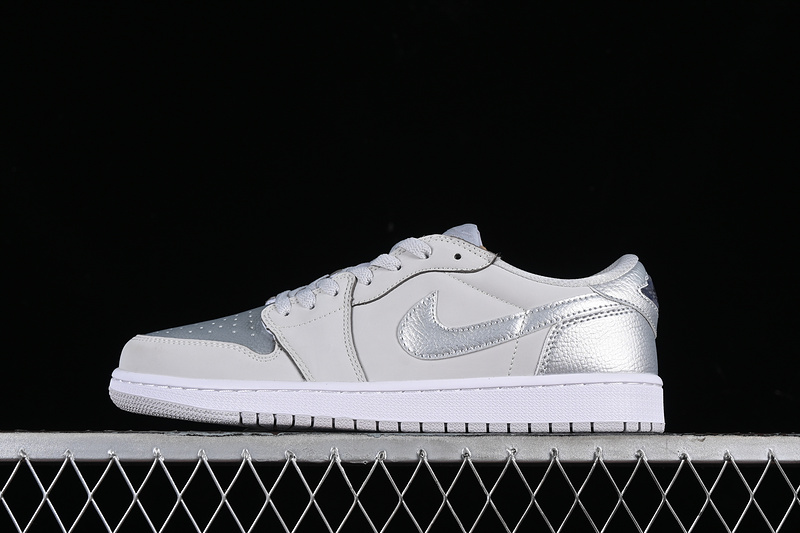 Nike Air Jordan 1 Retro Low NeutralE Grey Metallic Silver White Sole Sneakers