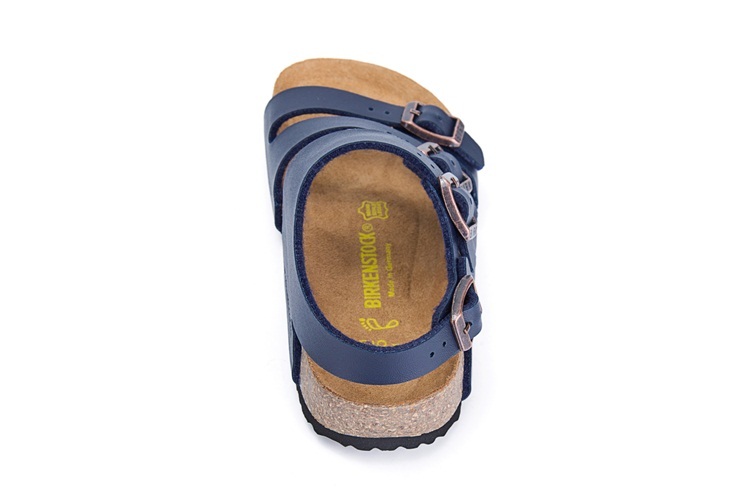 Birkenstock Ellice Three-Button Blue Matte Leather Strappy Sandals