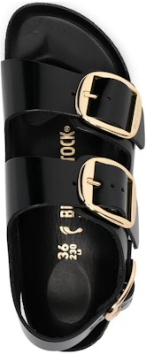 Birkenstock Milano Big Buckle Natural Leather 1024211 Narrow Fit High Shine Black Sandals