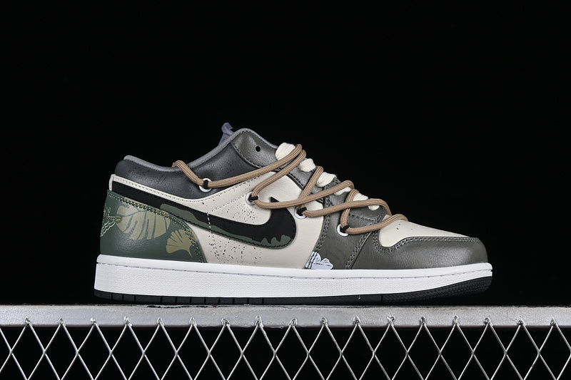 Nike Air Jordan 1 Low Black White Green Jungle Sneakers