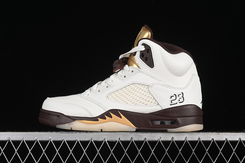 Nike Air Jordan 5 Retro Earth Metallic Gold White Brown Sneakers