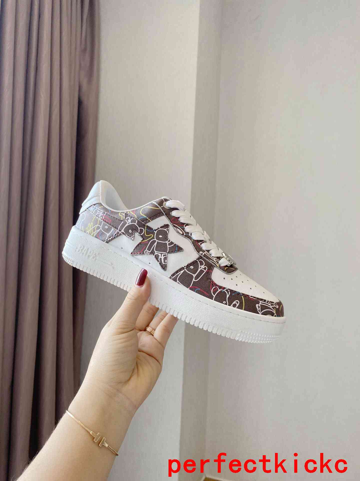 A Bathing Ape Bape Sta Sk8 Brown And White Embossed Patent Leather