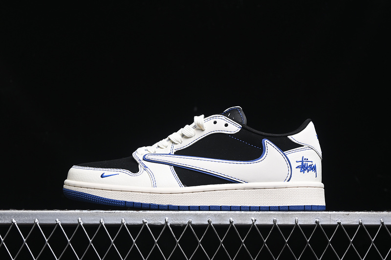 Travis Scott Fragment Design Nike Air Jordan 1 Low OG SP Blue Sole White Black Sneakers