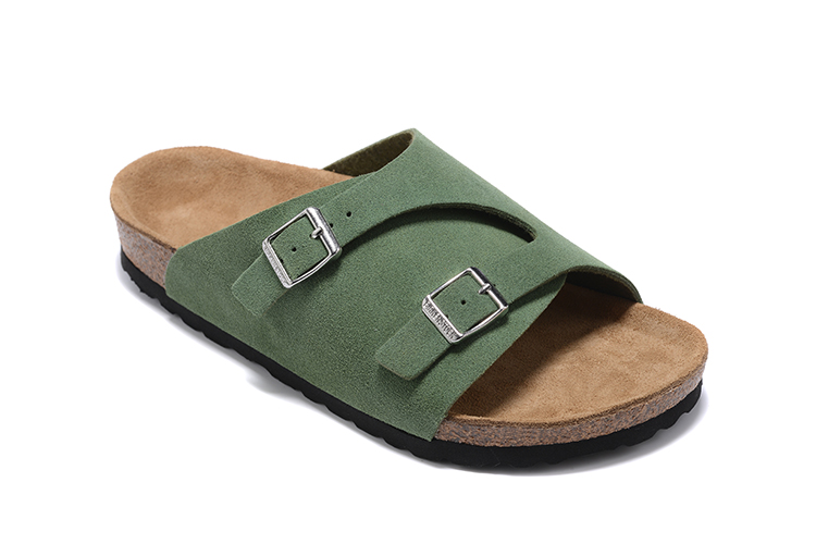 Birkenstock Two Buttons Green Scrub Leather Fashion Slippers