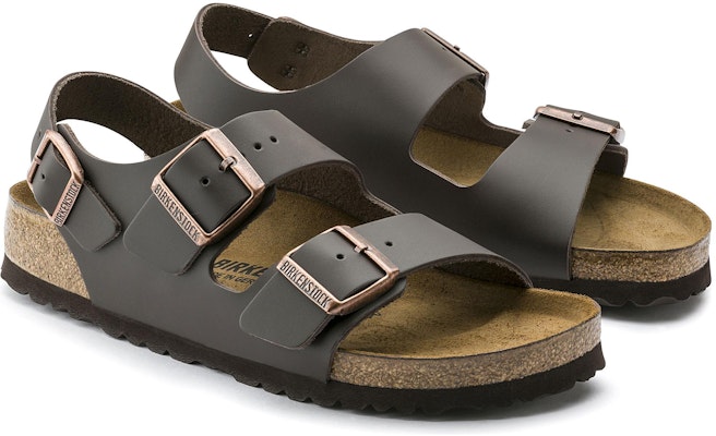 Birkenstock Milano Natural Leather 0034103 Narrow Fit Dark Brown Beach Sandals