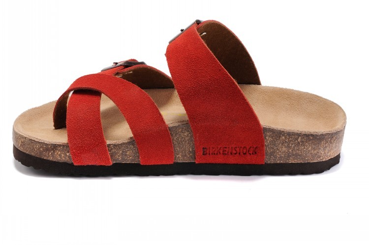 Birkenstock Two-Button Ringfinger Red Scrub Leather Slippers