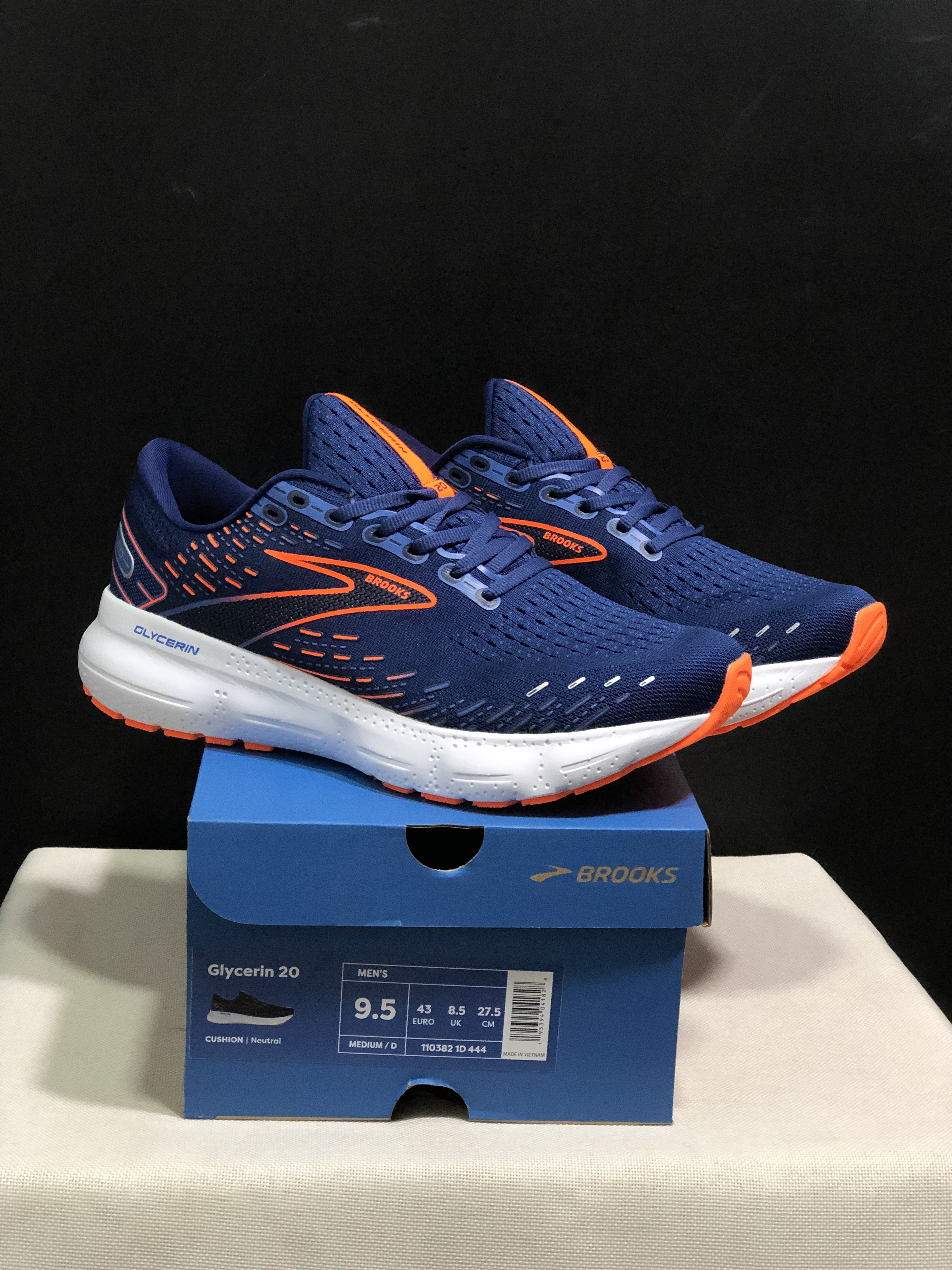 Brooks Glycerin GTS 20 Shock-absorbing Wear-resistant Running Shoes Navy/Orange