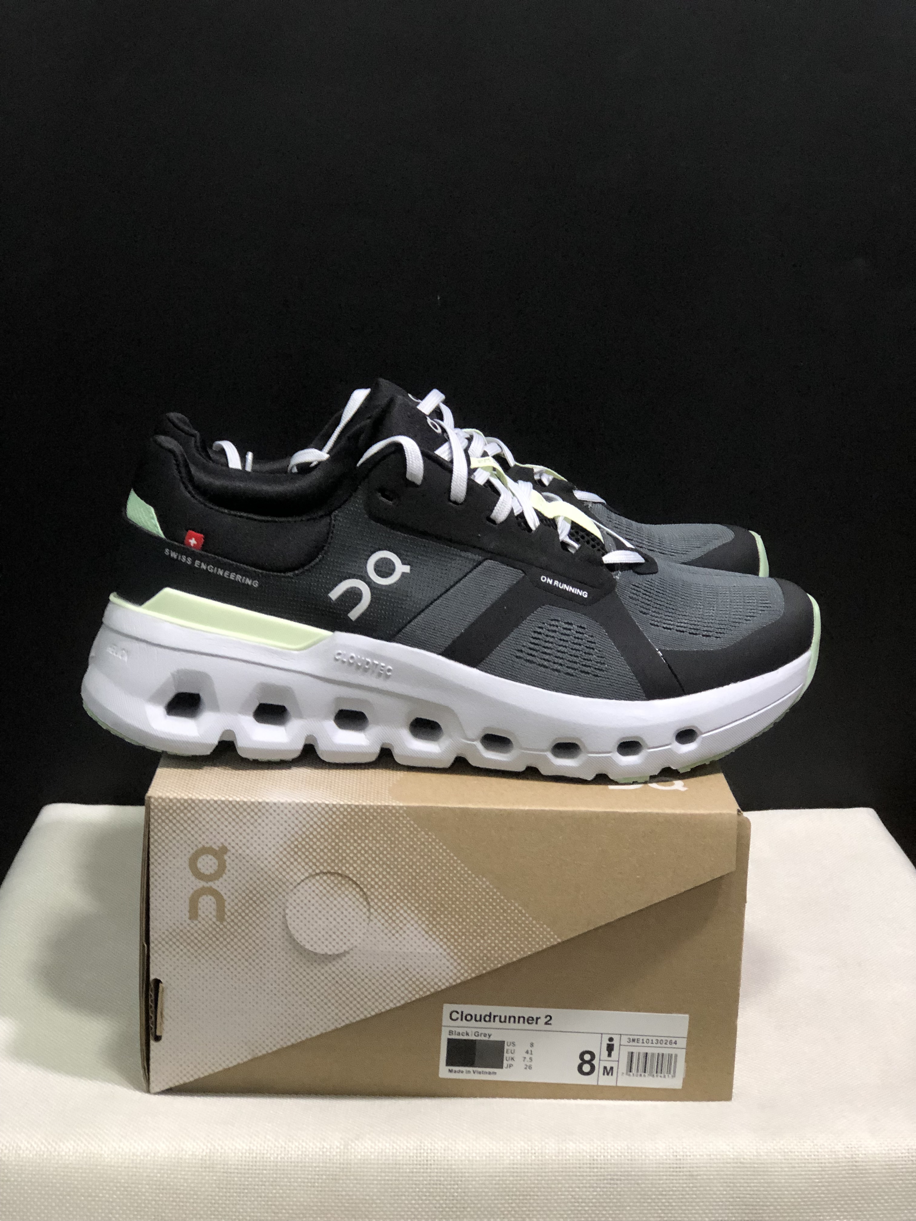 On Running Cloudrunner 2 Mesh Breathable Running Shoes Black/Grey