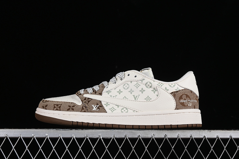 Nike Air Jordan 1 Low OG SP Travis Scott Fragment Design LV White Brown Printing Sneakers