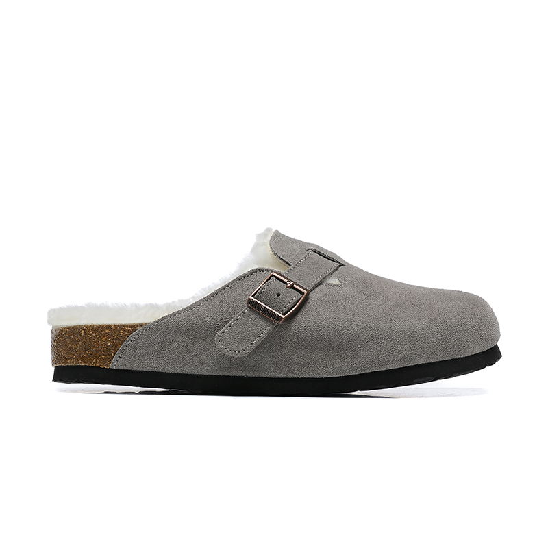 Birkenstock Light Grey Suede White Shearling Lining Clog Shoes
