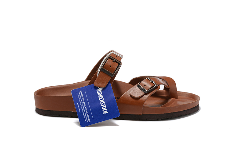 Birkenstock Two-Button Dark Brown Matte Leather Brown Sole Slippers