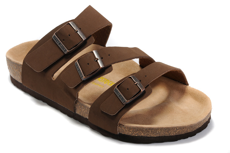 Birkenstock Three-Button Brown Scrub Leather Casual Sandals