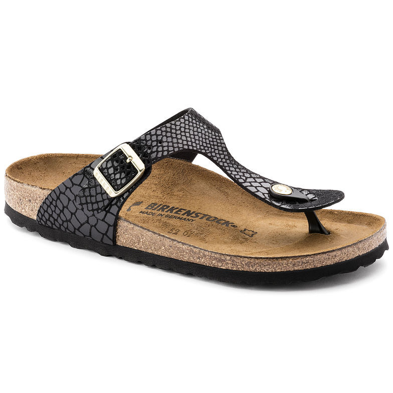 Birkenstock Gizeh All Black Snakeskin Flip Flops Leather Sandals