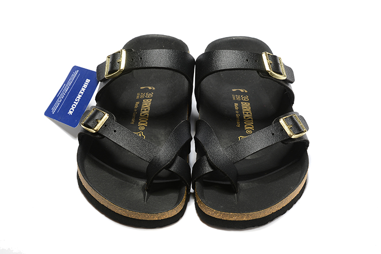 Birkenstock Two-Button Ringfinger Pure Black Matte Leather Slippers
