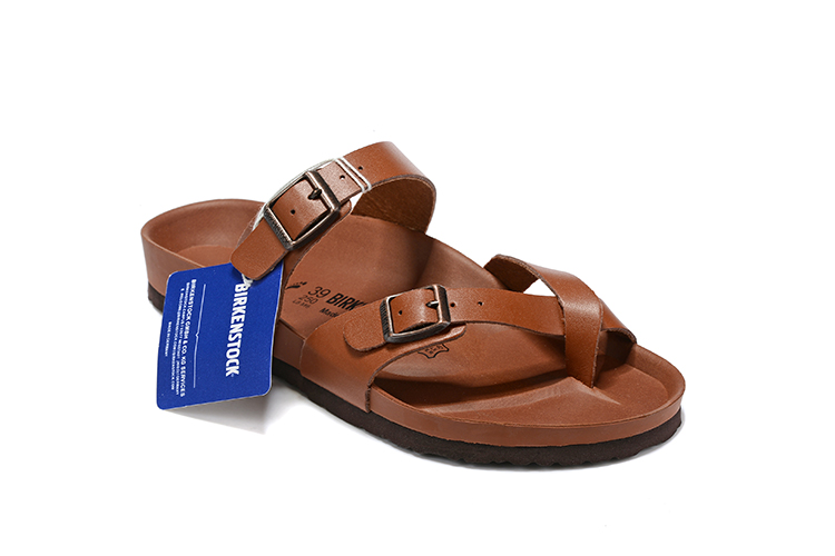 Birkenstock Two-Button Dark Brown Matte Leather Brown Sole Slippers