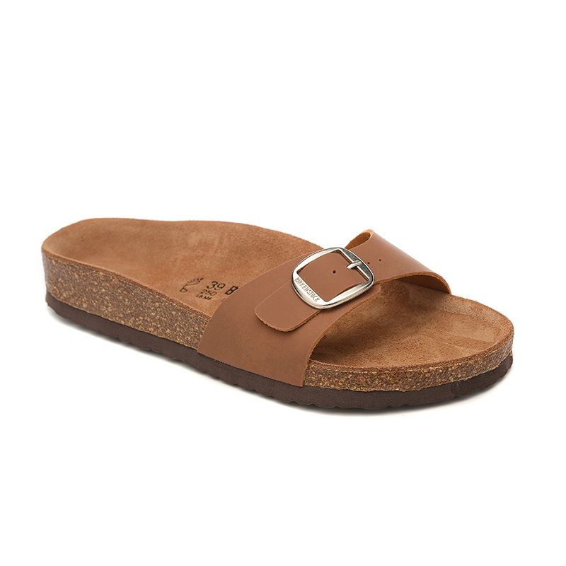 Birkenstock Single Button Brown Scrub Leather Slippers