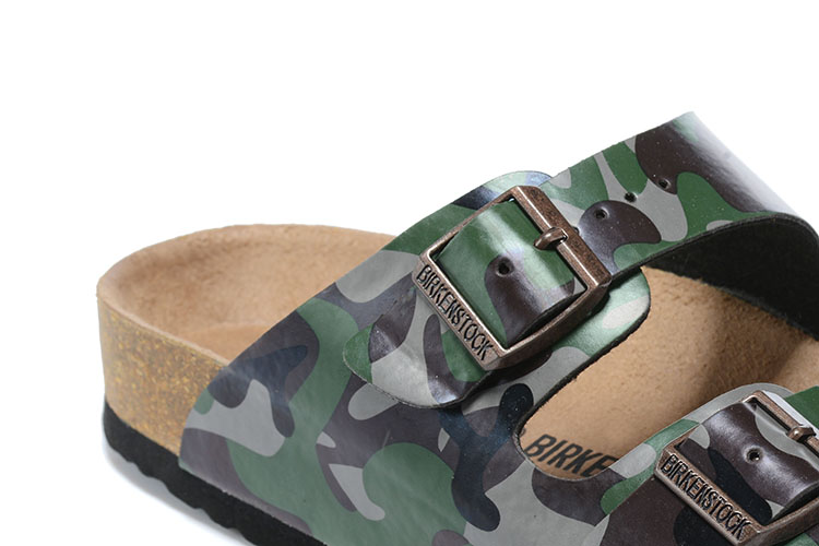 Birkenstock Two-Button Green Camouflage Matte Leather Casual Slippers