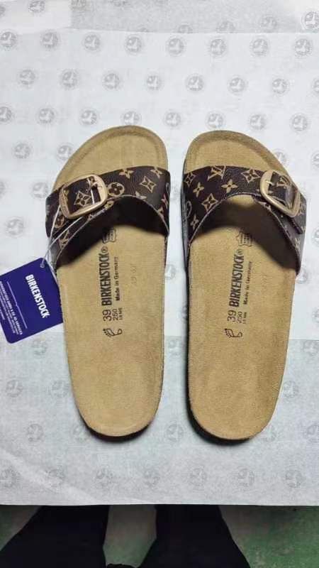 Birkenstock Single Button LV Pattern Matte Leather Slippers