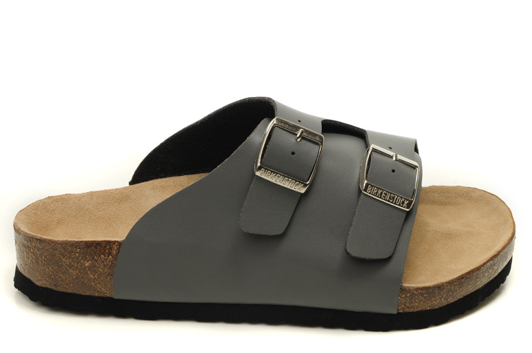 Birkenstock Two Buttons Gray Matte Leather Fashion Slippers