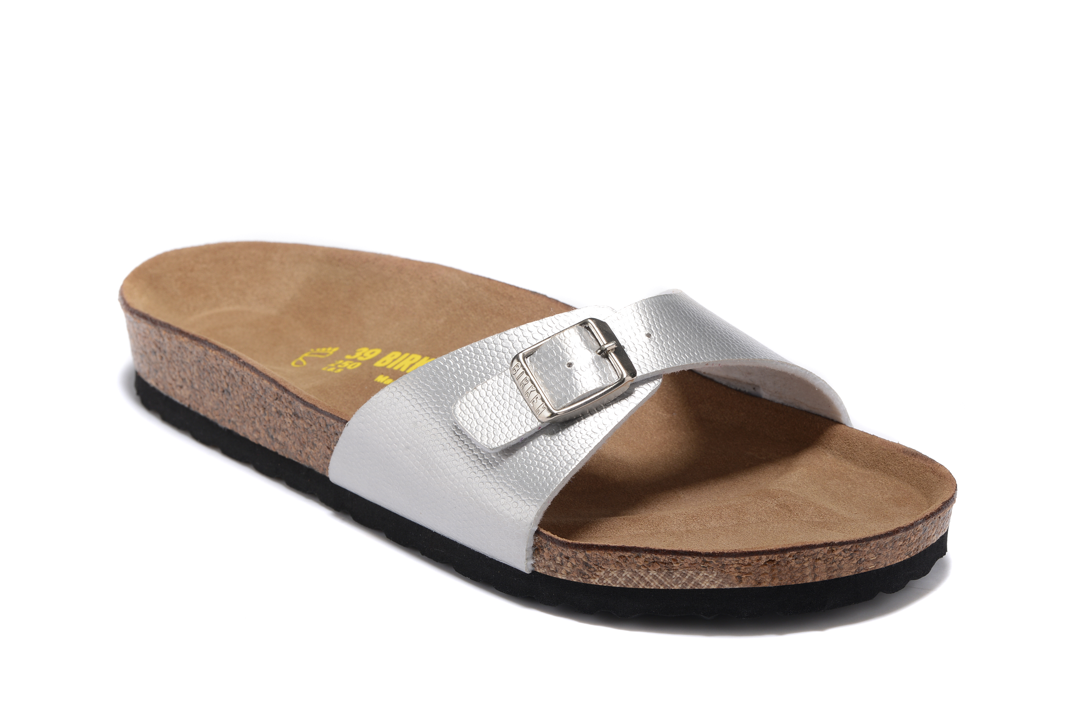 Birkenstock Madrid Silver Snakeskin Single Strap Slide Sandals