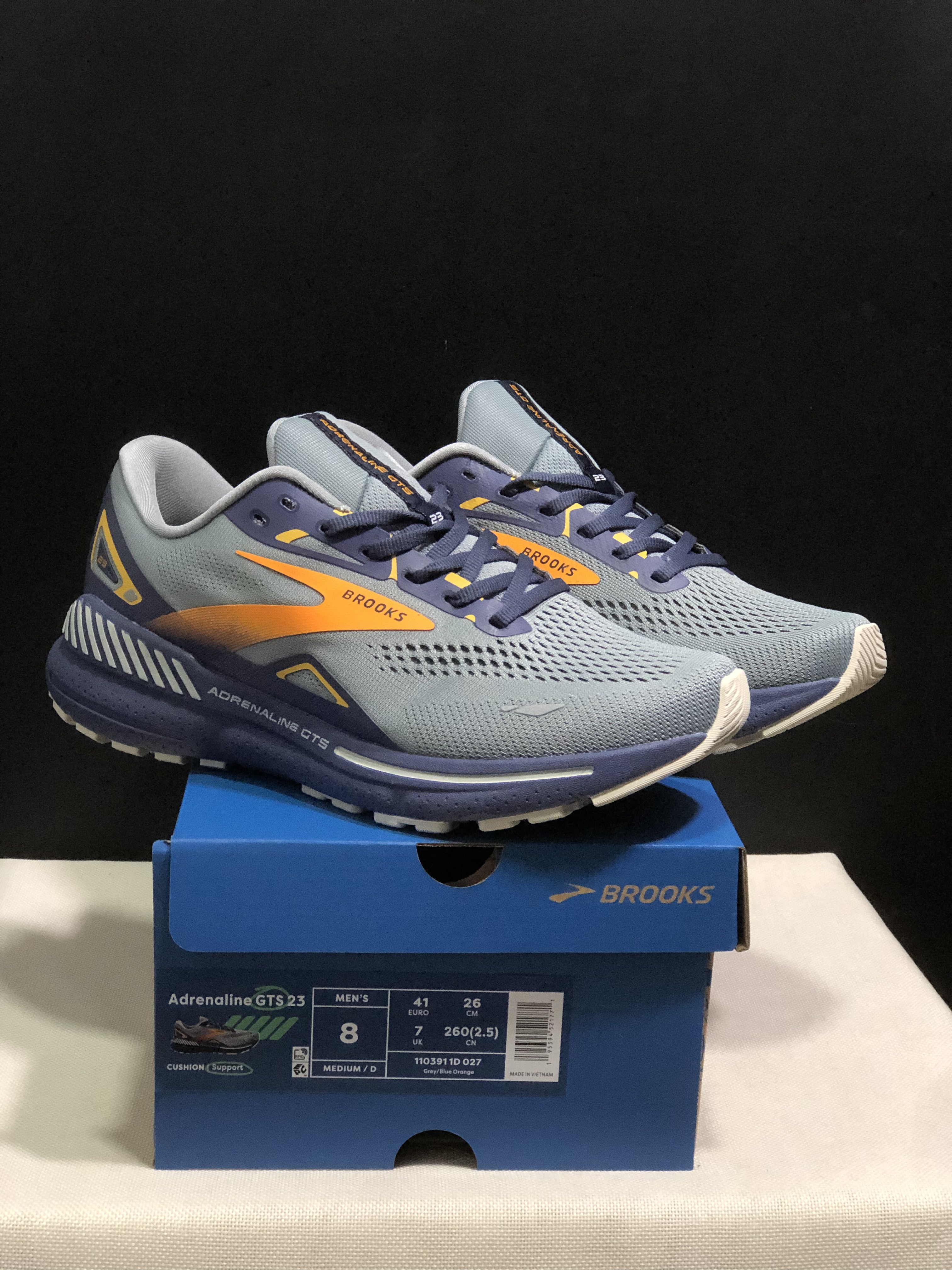 Brooks Adrenaline GTS 23 Shock-absorbing Wear-resistant Low-top Running Shoes Grey/Blue Orange
