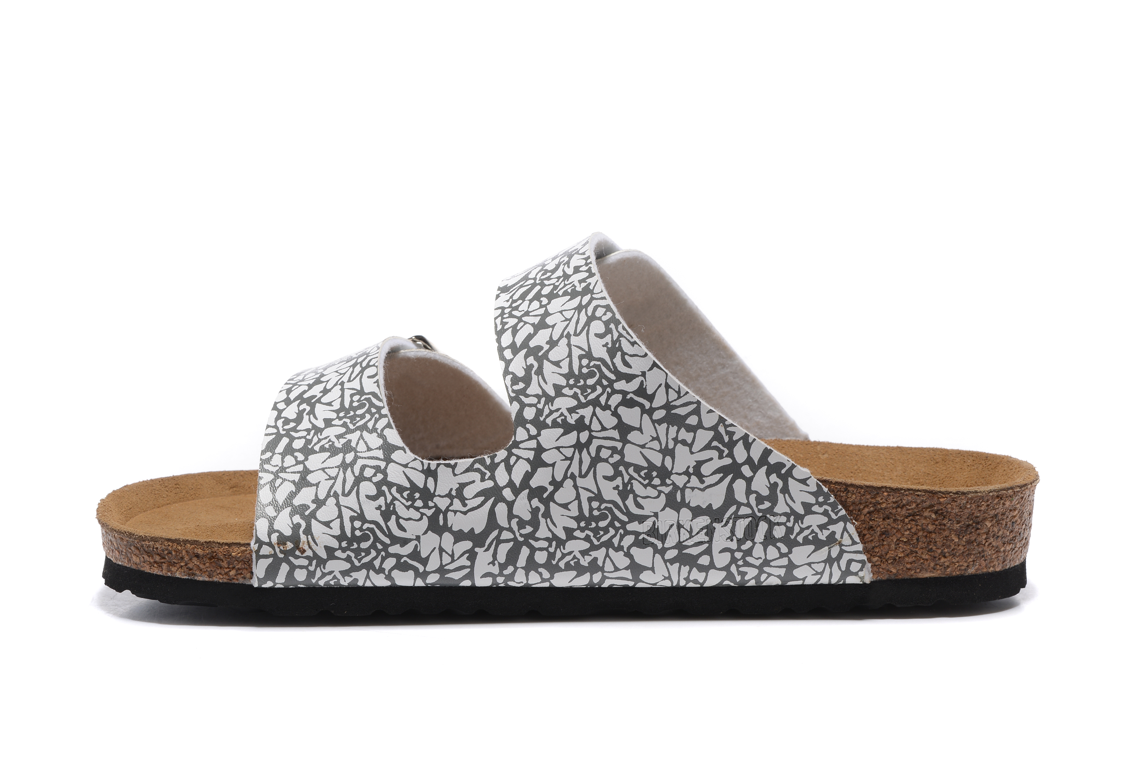 Birkenstock Arizona Gray White Printed Two Buckle Leather Sandals