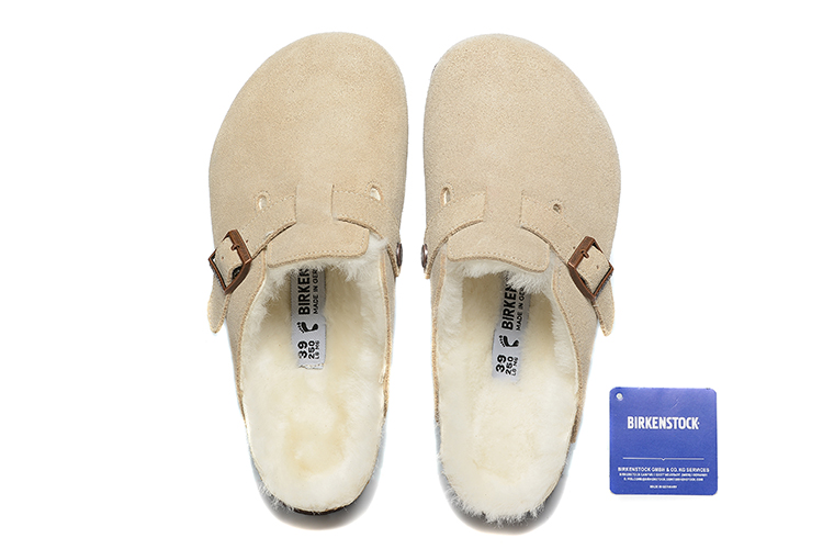 Birkenstock Cream Suede White Shearling Lining Clog Shoes