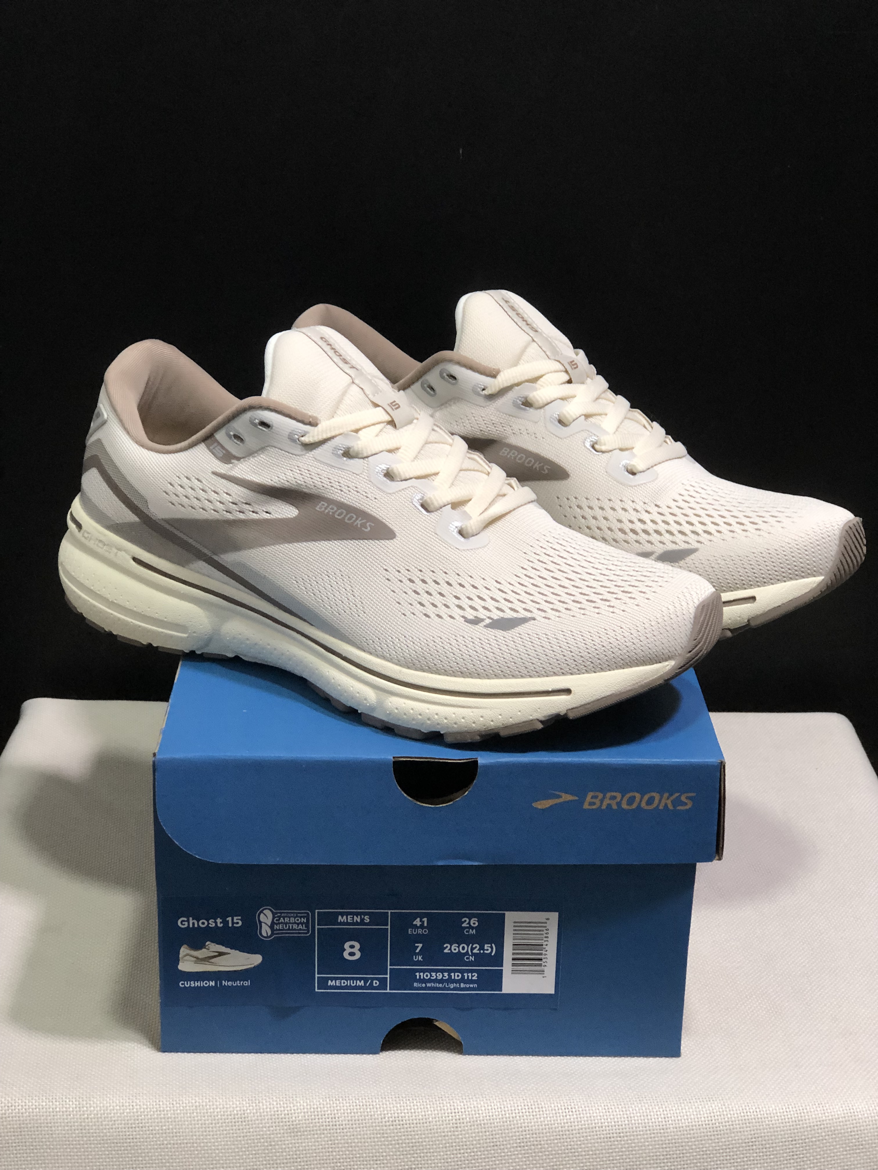 Brooks Ghost 15 Shock-absorbing Wear-resistant Low-top Running Shoes Rice White/Light Brown