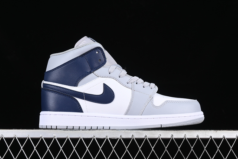 Nike Air Jordan 1 Mid White Wolf Grey Midnight Navy Sneakers