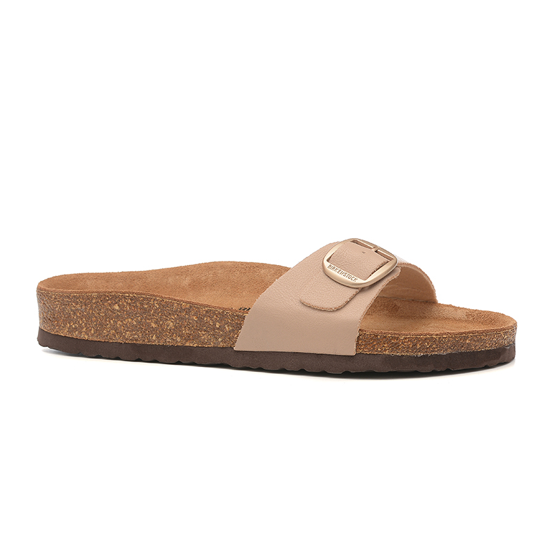 Birkenstock Single Button Cream Scrub Leather Slippers