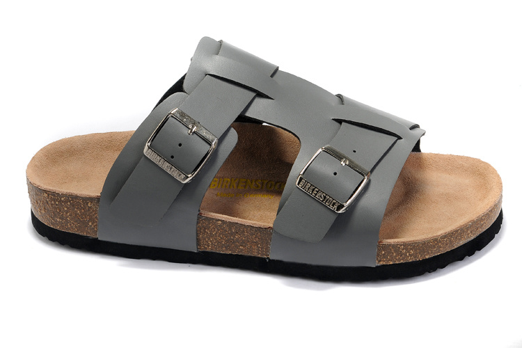 Birkenstock Two-Button Gray Personality Matte Leather Slippers