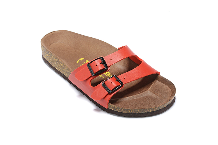 Birkenstock Two Buckle Thin Belt Red Matte Leather Slippers