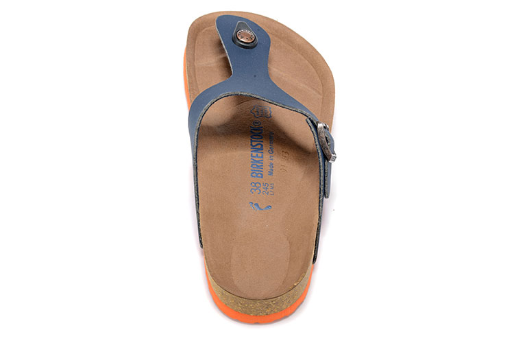 Birkenstock Blue Orange Sole Casual Scrub Leather Flip Flops