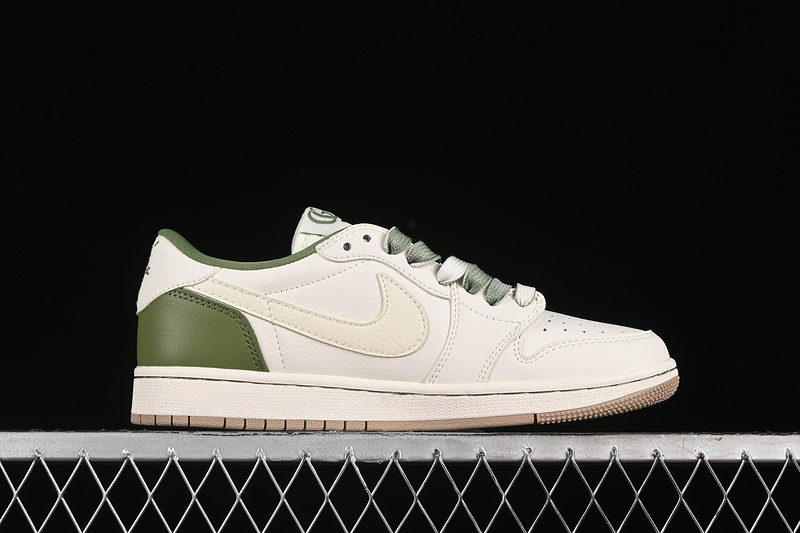 Nike Air Jordan 1 Low OG SP Off-White Travis Scott Fragment Design White Green Khaki Soles Sneakers