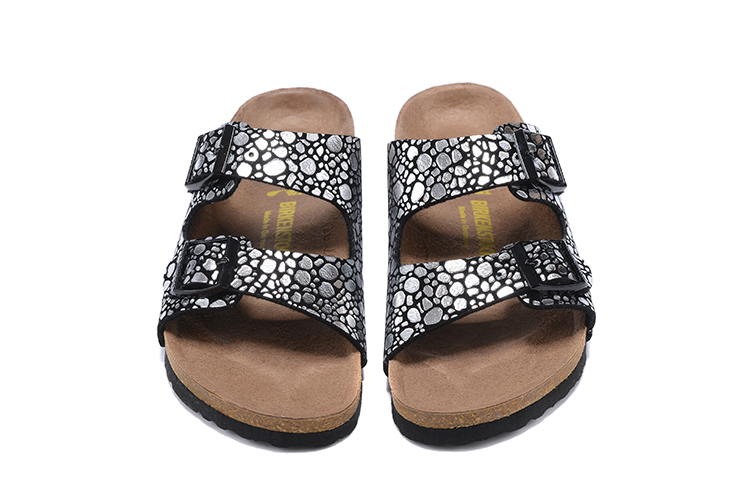 Birkenstock Two-Button Black Metal Stone Matte Leather Slippers
