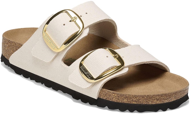 Birkenstock Arizona Big Buckle 1025563 Narrow Fit Vegan Canvas Eggshell White Slide Sandals