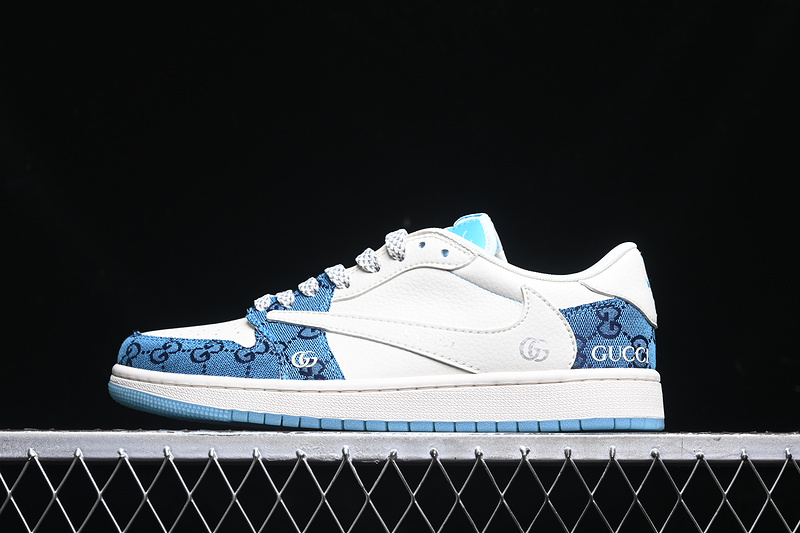 Travis Scott Fragment Design Nike Air Jordan 1 Low Gucci OG SP Blue White Sneakers