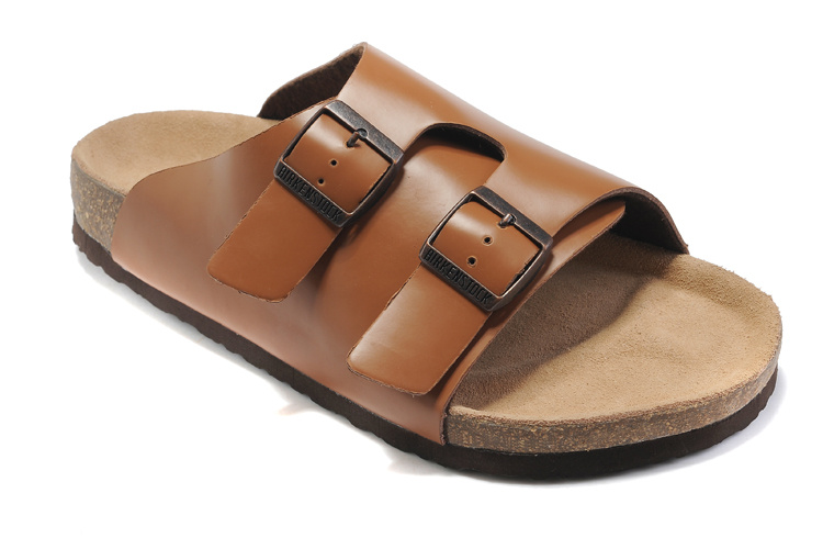 Birkenstock Two Buttons Brown Matte Leather Fashion Slippers