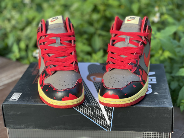 Nike Dunk High 1985 Retro Red Black Acid Wash Sneakers