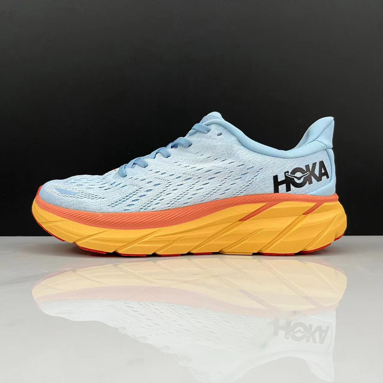 Hoka One One Clifton 8 Fashion Shoes Shock-absorbing Sneakers Blue/Orange