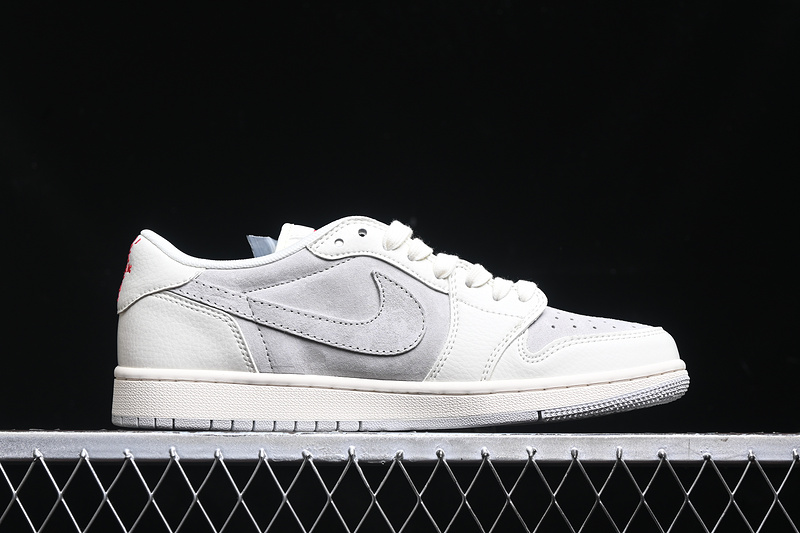 Travis Scott Fragment Design Nike Air Jordan 1 Low Supreme OG SP Light Grey White Fashion Sneakers