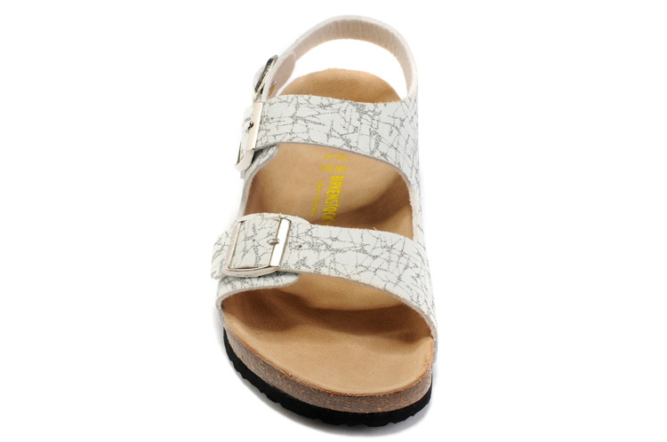 Birkenstock Two-Button White Pattern Matte Leather Sandals
